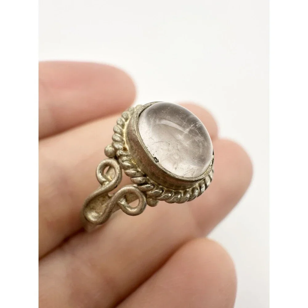Rose Quartz Cabochon Ring Size 7 Silver Plated